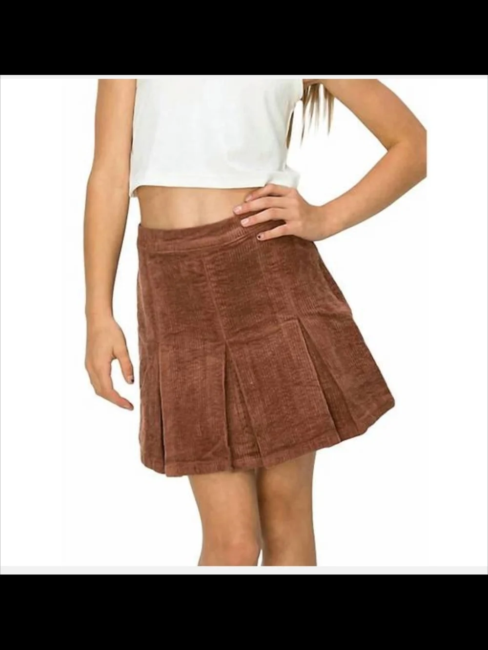 Tractr Corduroy Pleated Mini Skirt in Rust